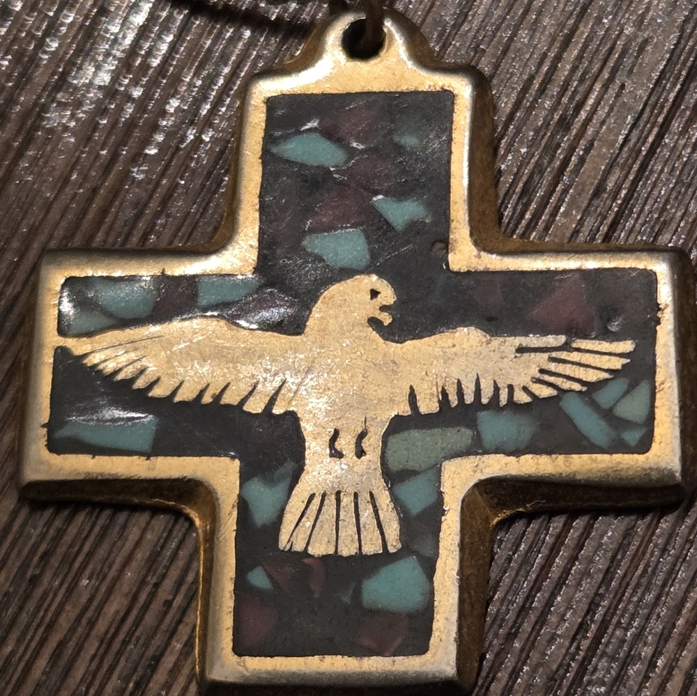 VINTAGE Brass and Turquoise Eagle Pendant